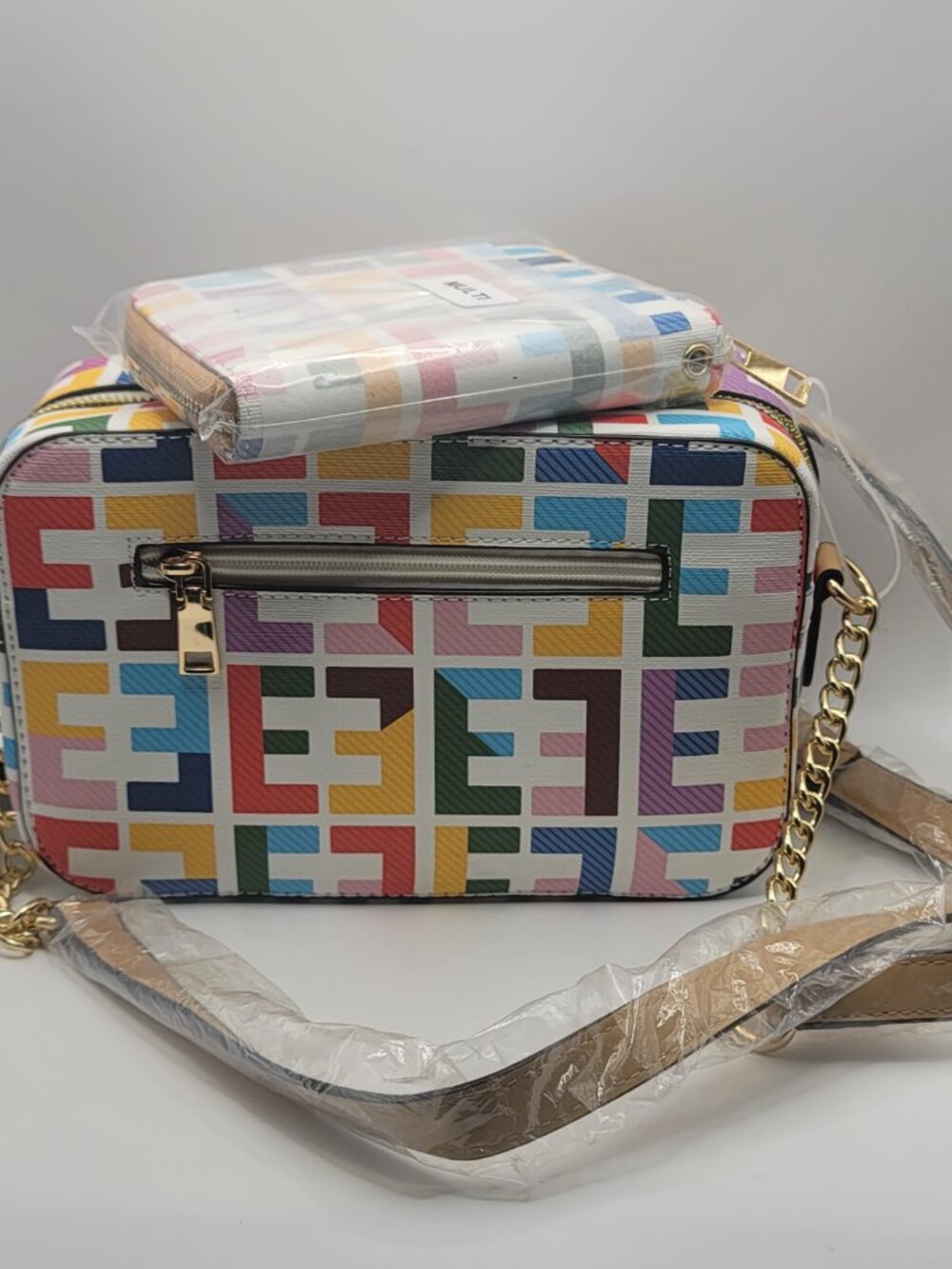 Classic Fashion Vibrant E Pattern Crossbody Bag + Matching Wallet Set